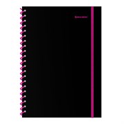 Тетрадь обложка пластик, А4 80 л., спираль пластик, резинка, клетка, BRAUBERG, черный/розовый, 405380