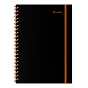 Тетрадь обложка пластик, А4 80 л., спираль пластик, резинка, клетка, BRAUBERG, черный/оранжевый, 405382