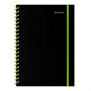 Тетрадь обложка пластик, А4 80 л., спираль пластик, резинка, клетка, BRAUBERG, черный/зеленый, 405383