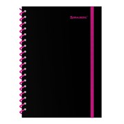 Тетрадь обложка пластик, А5 80 л., спираль пластик, резинка, клетка, BRAUBERG, черный/розовый, 405384
