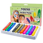 Аквагрим для лица и тела, 12 цветов (10 классических + золото + серебро), 10 трафаретов, FUNSTER (ФАНСТЕР), 192572
