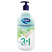 Гель для душа 3 в 1 для тела, рук и ванны 1 л, AURA FAMILY "Увлажняющий коктейль", дозатор, 14953