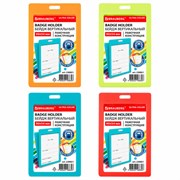 Бейдж вертикальный (90х54 мм) АССОРТИ, голубой, красный, салатовый, оранжевый, BRAUBERG ULTRA COLOR, 238821