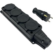 Комплект nvo NVO каучуковая кабельная колодка 4 гнезда с заземлением и крышкой 16А IP54 + вилка цвет черный 4001 4104