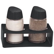 Набор для специй 2х60 мл, BASIC, подставка + солонка + перечница, стекло/пластик, черный, WEGLA (ВЕГЛА), 700232