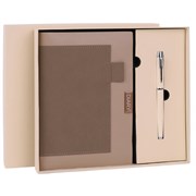 Ежедневник в наборе с ручкой А5, 144x210 мм, BRAUBERG "Style" под кожу, 160 листов, бежевый, 116861