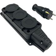 Комплект nvo NVO каучуковая кабельная колодка 3 гнезда с заземлением и крышкой 16А IP54 + вилка цвет черный 4001 4103