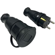 Комплект каучуковая кабельная розетка с заземлением и крышкой NVO 16А IP44 + вилка цвет черный 4001 4002