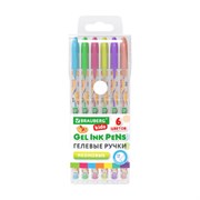 Ручки гелевые НЕОНОВЫЕ BRAUBERG KIDS "CUTE ANIMALS", НАБОР 6 ЦВЕТОВ, корпус с печатью, узел 1 мм, линия письма 0,7 мм, 144442