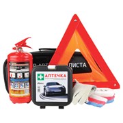Набор автомобилиста Стандарт: аптечка МИРАЛ, огнетушитель ОП-2, знак аварийный, трос, перчатки, 46442
