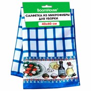 Салфетка из МИКРОФИБРЫ универсальная, 40х60 см, синяя клетка, орнамент, 240 г/м2, BOOMHOUSE (БУМХАУС), 700881