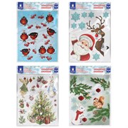 Наклейка для окон (1 штука) двусторонняя МНОГОРАЗОВАЯ 30х38 см, "Ассорти № 1", ЗОЛОТАЯ СКАЗКА, 591921