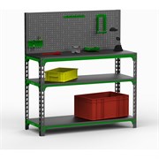 Стол-верстак ООО Металекс 950x1200x400 мм, две полки + перфопанель, с комплектом аксессуаров