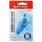 Корректирующая лента BRAUBERG "TRIOS", 5 мм х 8 м, корпус мятно-голубой с подвесом, блистер, 273023