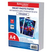 Фотобумага глянцевая, А4, 90 г/м2, односторонняя, 100 листов, ПАКЕТ, BRAUBERG ORIGINAL, 364411