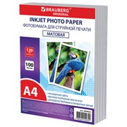 Фотобумага матовая, А4, 120 г/м2, односторонняя, 100 листов, ПАКЕТ, BRAUBERG ORIGINAL, 364425
