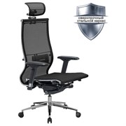 Кресло офисное МЕТТА "SAMURAI" S-3, с подголовником, сверхпрочная ткань-сетка, черное