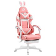 Кресло компьютерное DEFENDER "Irifi", 2 подушки, подставка для ног, экокожа, розовое/белое, 64042