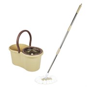 Швабра с отжимом и ведром 7л/5л, отжим центрифуга / рукоятка, 2 круглые насадки, крепление кольцо, бежевый, LAIMA, 607488