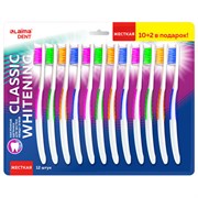 Зубная щетка жесткая, КОМПЛЕКТ 12 шт. (10 + 2 в подарок), LAIMA DENT "CLASSIC WHITENING", 609694