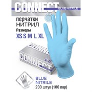 Перчатки нитриловые смотровые 100 пар (200 штук), размер 7-8, М (средний), голубые, CONNECT, CON-N2-INT-02