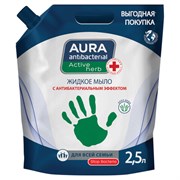 Мыло жидкое антибактериальное для всей семьи 2,5 л, AURA ANTIBACTERIAL "Алоэ вера", дой-пак, 13767