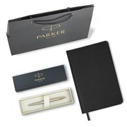 Ручка шариковая PARKER "Jotter Core Stainless Steel GT", ежедневник А5 черный, пакет, 880886