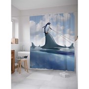 Шторка-занавеска для ванной JoyArty Пингвин верхом на акуле