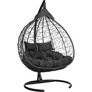 Подвесное двухместное кресло-кокон Лаура FISHT черное + черный каркас, подушка чёрная FIS