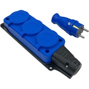 Комплект nvo NVO каучуковая кабельная колодка 3 гнезда с заземлением и крышкой 16А IP54 + вилка цвет синий 4601 4143