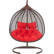 Подвесное двухместное кресло-кокон Лаура ФИДЖИ коричневый +каркас, подушка красная FID
