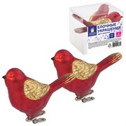 Украшение ёлочное "Птички" 2 шт., 11 см, пластик, цвет: красный/золотистый, ЗОЛОТАЯ СКАЗКА, 590893
