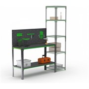 Стол-верстак ООО Металекс серия KIT 950х1800х500, одна полка + перфопанель с комплектом аксессуаров, серо-зеленый