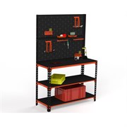 Стол-верстак ООО Металекс 950x1600x600 мм, две полки, двойная перфопанель с комплектом аксессуаров, оранжево-чёрный