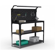Стол-верстак ООО Металекс KIT 950х1500х400 мм, 2-е полки, + перфопанель с комплектом освещения, черный