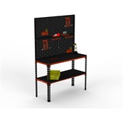 Стол-верстак ООО Металекс 950x1500x600 мм, одна полка + двойная перфопанель с комплектом аксессуаров оранжево-чёрный