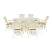 Комплект обеденный Tetchair ANDREA GRAND (стол со стеклом+6 кресел+ подушки) TCH White (белый), Ткань рубчик, цвет кремовый