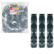 Мишура КОМПЛЕКТ 3 штуки, диаметр 100 мм, длина 2 м, зеленая с белыми кончиками, 592217