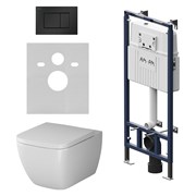 Инсталляция AM.PM MasterFit с клавишей S черный матовый, с подвесным унитазом Gem FlashClean, с сиденьем