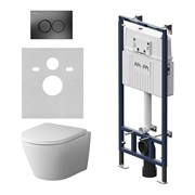 Инсталляция AM.PM MasterFit с клавишей L черный матовый, с подвесным унитазом Sense FlashClean, с сиденьем