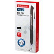 Ручка гелевая с грипом BRAUBERG "NEO", ЧЕРНАЯ, пишущий узел 0,5 мм, линия письма 0,35 мм, 144537