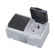 Розетка HOROZ ELECTRIC накл с/з ATOM (1-GANG GROUNDED SOCKET _ 2-GANG ON 10A/250V IP54 112-100-0005 с двойн выключателем