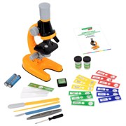 Микроскоп с подсветкой, 30 предметов, в т.ч. набор из 12 микропрепаратов в подарок, увеличение 100х, 400х, 1200х, BRAUBERG KIDS, 391400