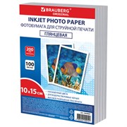 Фотобумага глянцевая, 10х15 см, 200 г/м2, односторонняя, 100 листов, ПАКЕТ, BRAUBERG ORIGINAL, 364407