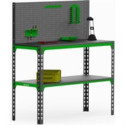 Стол-верстак ООО Металекс 950x1800x400 мм, одна полка + перфопанель, с комплектом аксессуаров