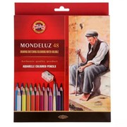 Карандаши цветные акварельные художественные KOH-I-NOOR "Mondeluz", 48 цветов, кисть, точилка, европодвес, 3713/48, 3713048003KZ