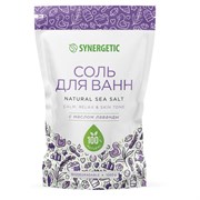 Соль для ванн 1 кг, SYNERGETIC "Детокс и расслабление", морская с лавандой, натуральная, 300014