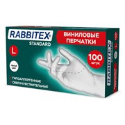 Перчатки виниловые универсальные 50 пар (100 шт.), размер L (большой), белые, RABBITEX (РАББИТЕКС) Standard, 702165