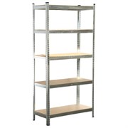Стеллаж металлический BOOMHOUSE (БУМХАУС) безболтовой, 1800x900x400 мм, 5 полок МДФ, нагрузка на стеллаж до 875 кг, серебристый, 291412