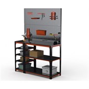 Стол-верстак ООО Металекс KIT 950х1200х600 (с бок. полками, двумя перфопанелями и комп. аксессуаров) (оранжево-чёрный)